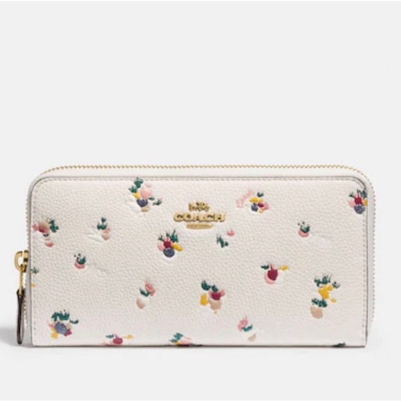 Coach Accordion Zip Wallet With Floral Print Brass/Chalk Multi - Picture 14 of 16